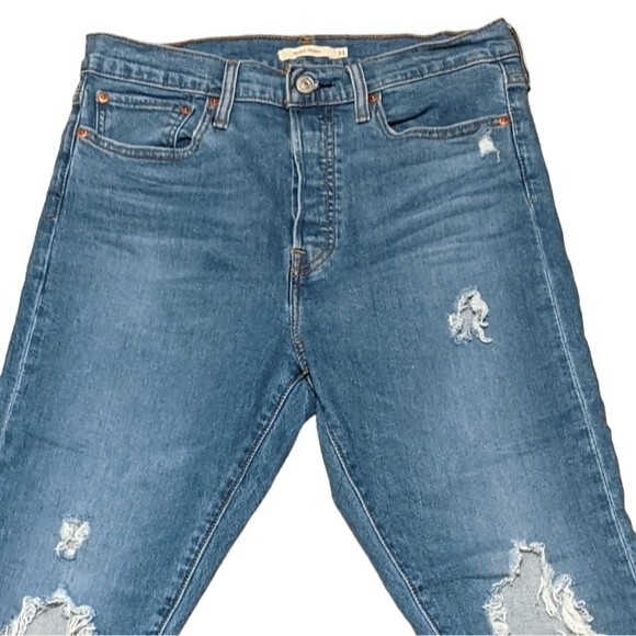 Levi's wedgie skinny button front jeans destress, busted knee size 31 - Picture 9 of 10
